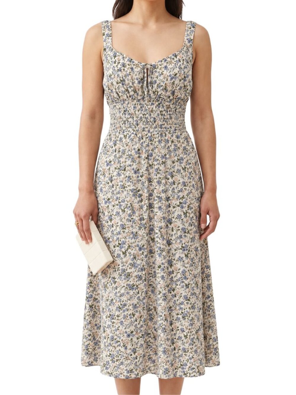Reformation Hank Midi Dress Pixie Floral Blue Cream Size 0